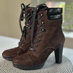 TOD’S Aspen Penny Lu Brown Suede Heeled 100mm Boots size 9